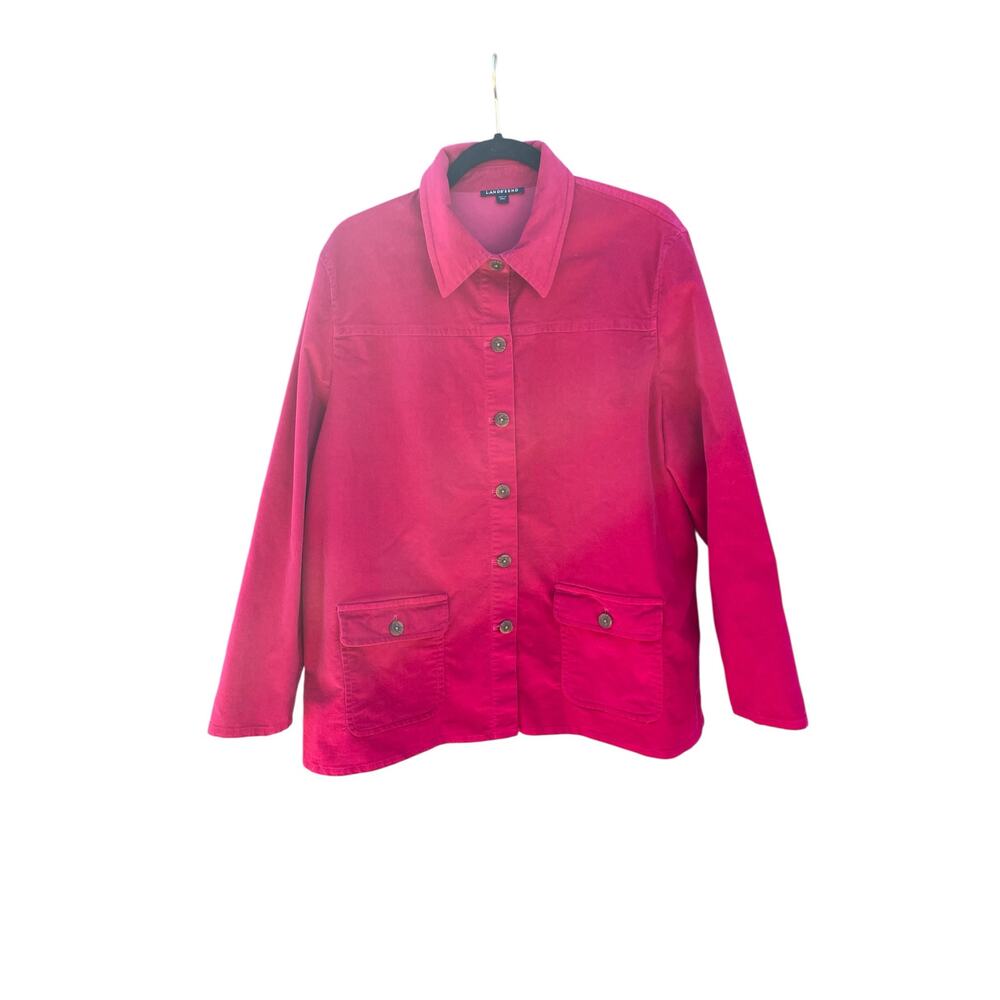 Lands’ End Jacket Plus 1X Corduroy Button Front Pink Stretch Casual Spring